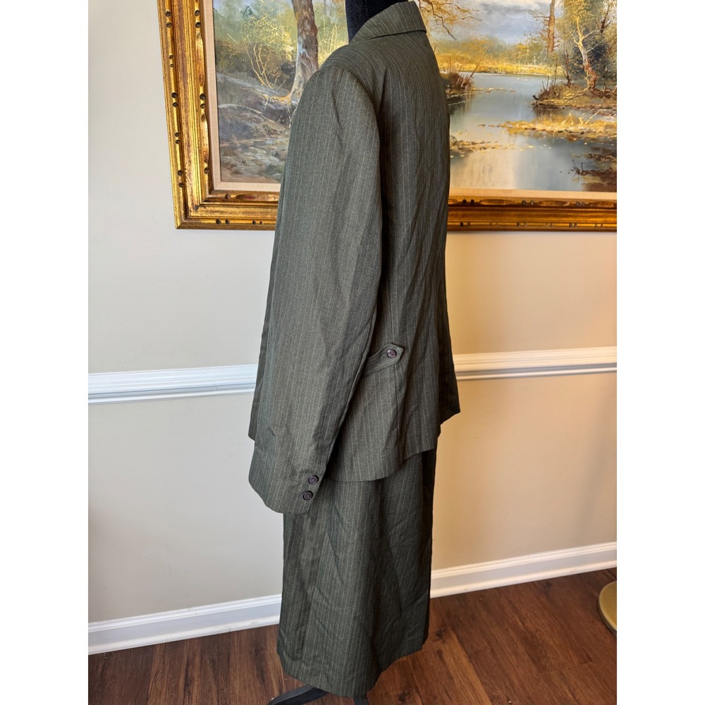Vintage Southern Lady Olive Green Pinstripe Skirt Suit Blazer Set Plus Size 20 - Picture 10 of 11
